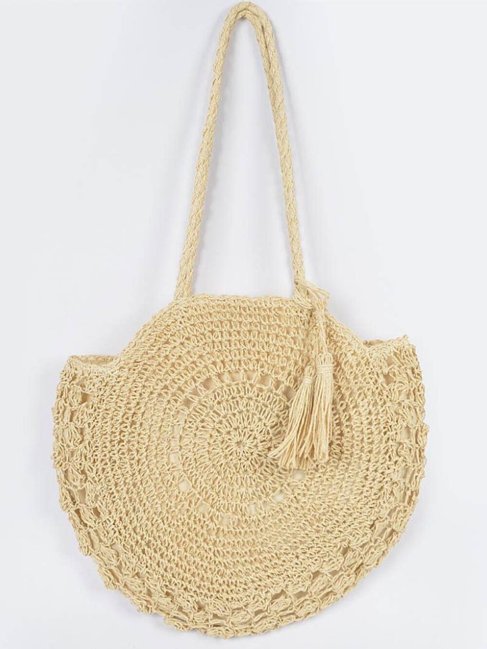 Straw Round Tote Bag, Ivory